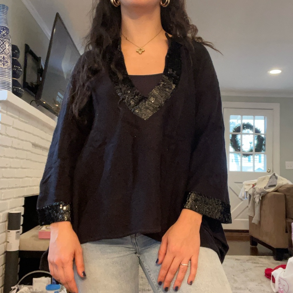Bebe Poncho Sweater with Sequin